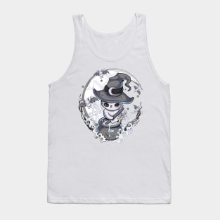 Kawaii  Goth Witchy Cat5 Black &White Tank Top